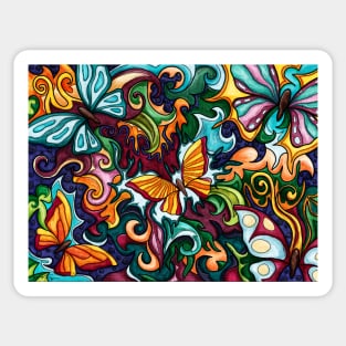 Colorful butterflies in abstract flowers and plants decor Sticker